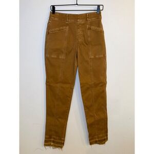 Spanx Stretch Twill Ankle Cargo Pants Brown High Rise Raw Hem Size M Medium
